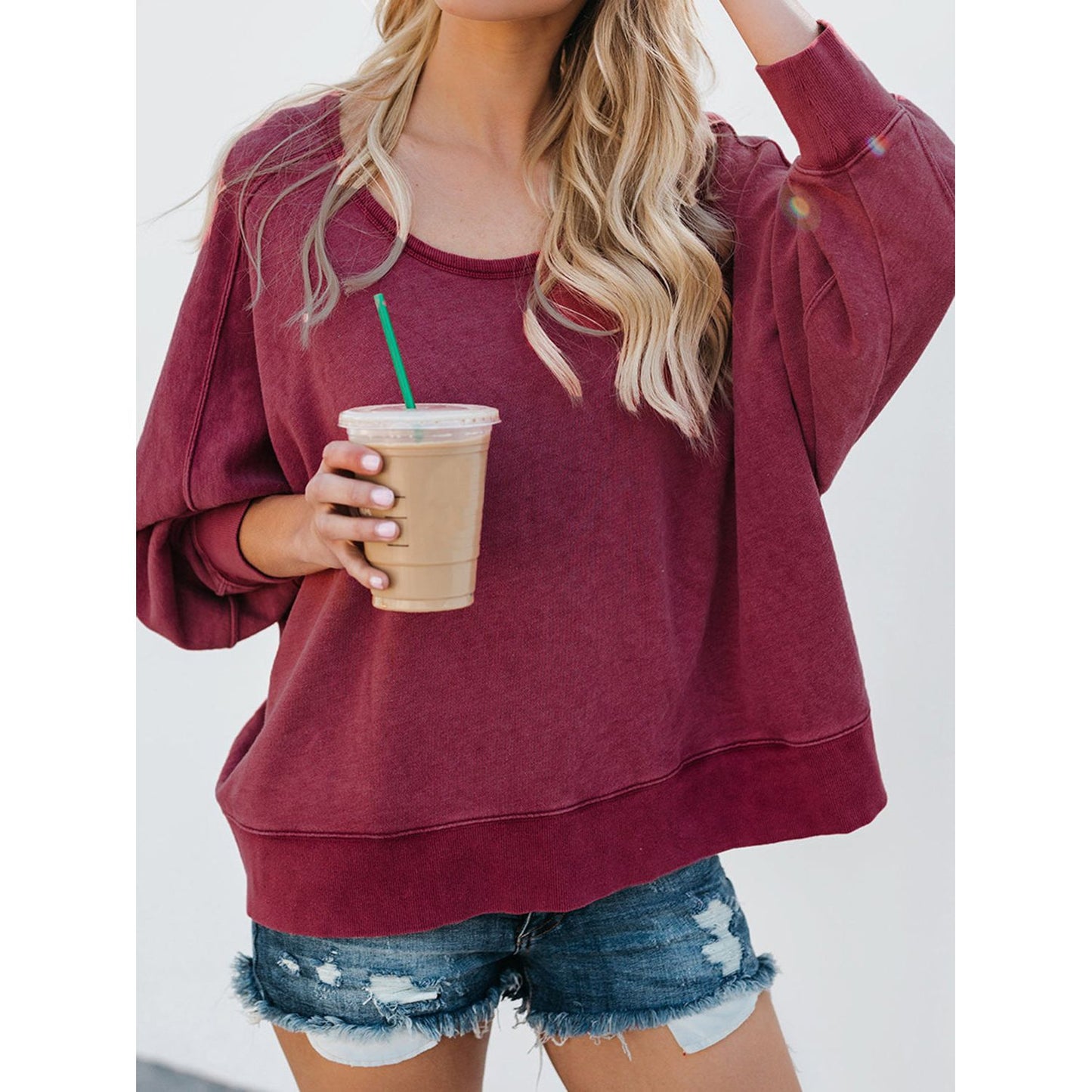 Backless Round Neck Long Sleeve Sweatshirt