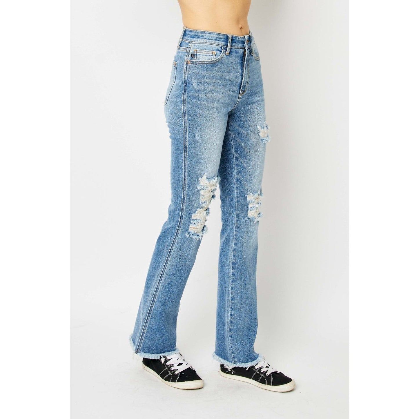 Judy Blue Full Size Distressed Raw Hem Bootcut Jeans