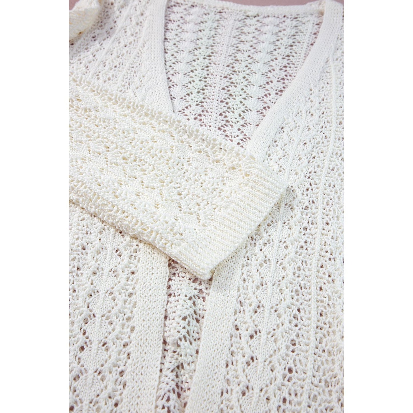 Openwork Open Front Dropped Shoulder Cardigan