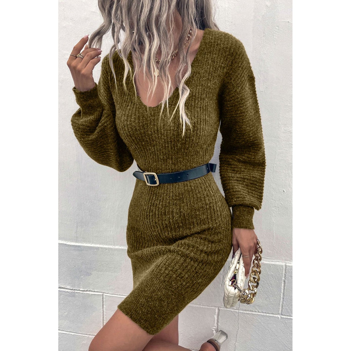 Ribbed Long Sleeve Sweater Dress