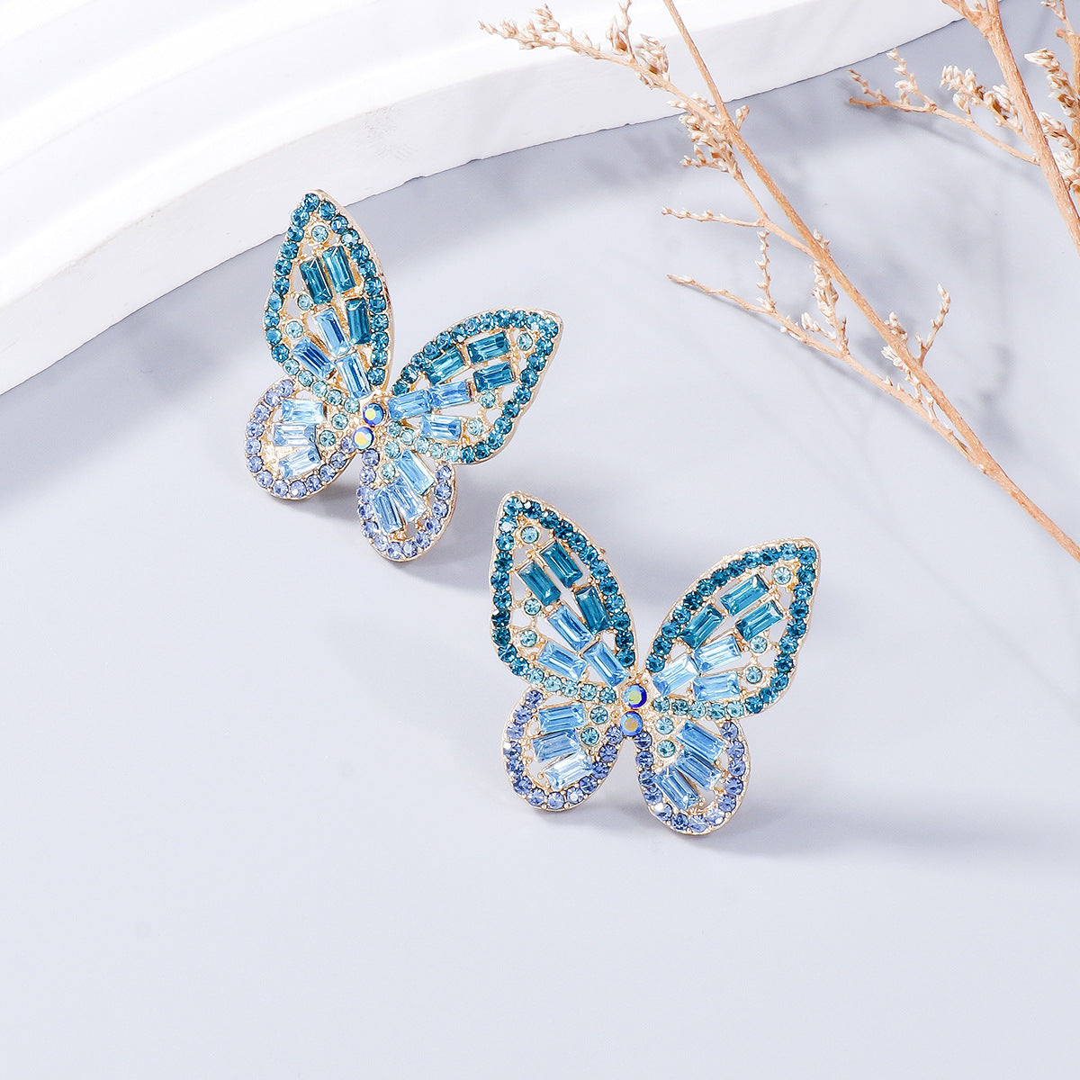 Alloy Inlaid Rhinestone Butterfly Earrings