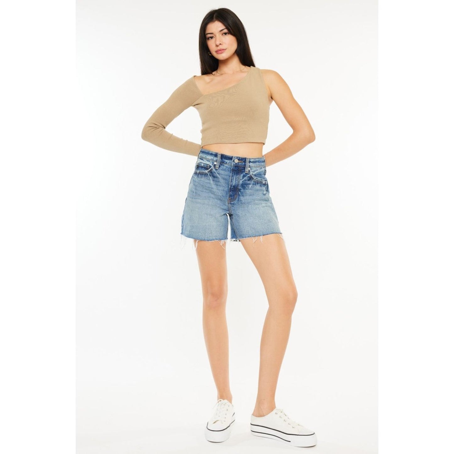 Kancan Full Size Raw Hem High Waist Denim Shorts