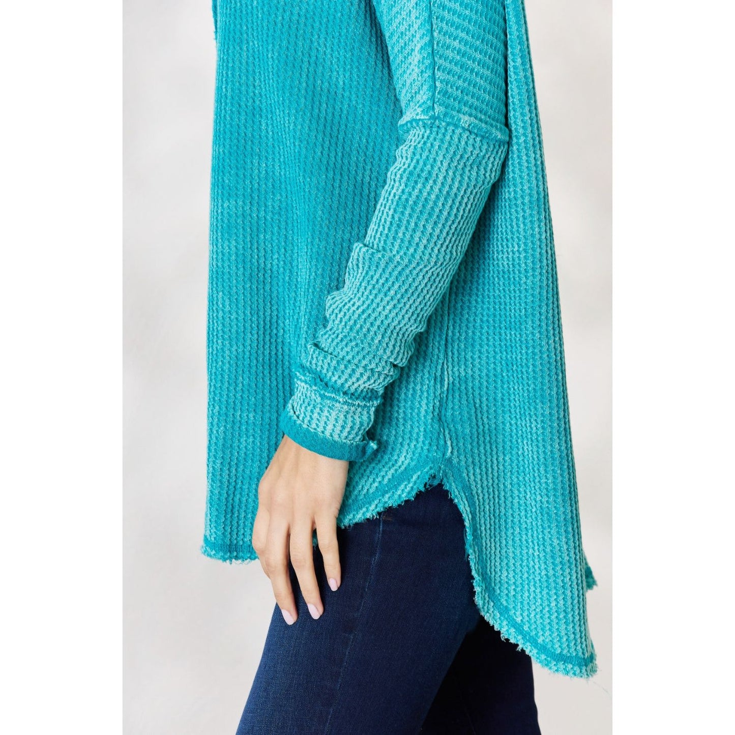 Zenana Oversized Washed Waffle Long Sleeve Top