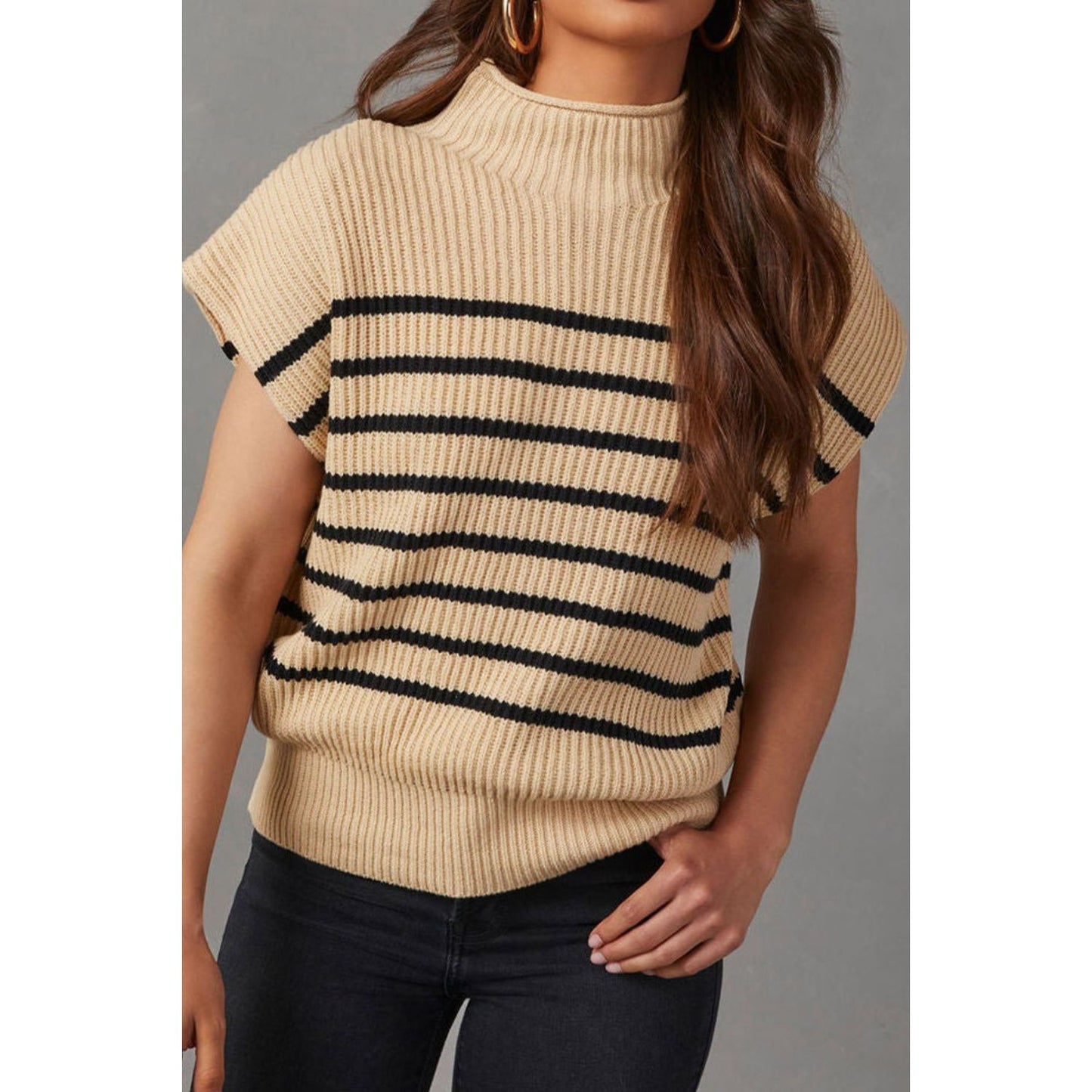 Striped Mock Neck Sweater Vest