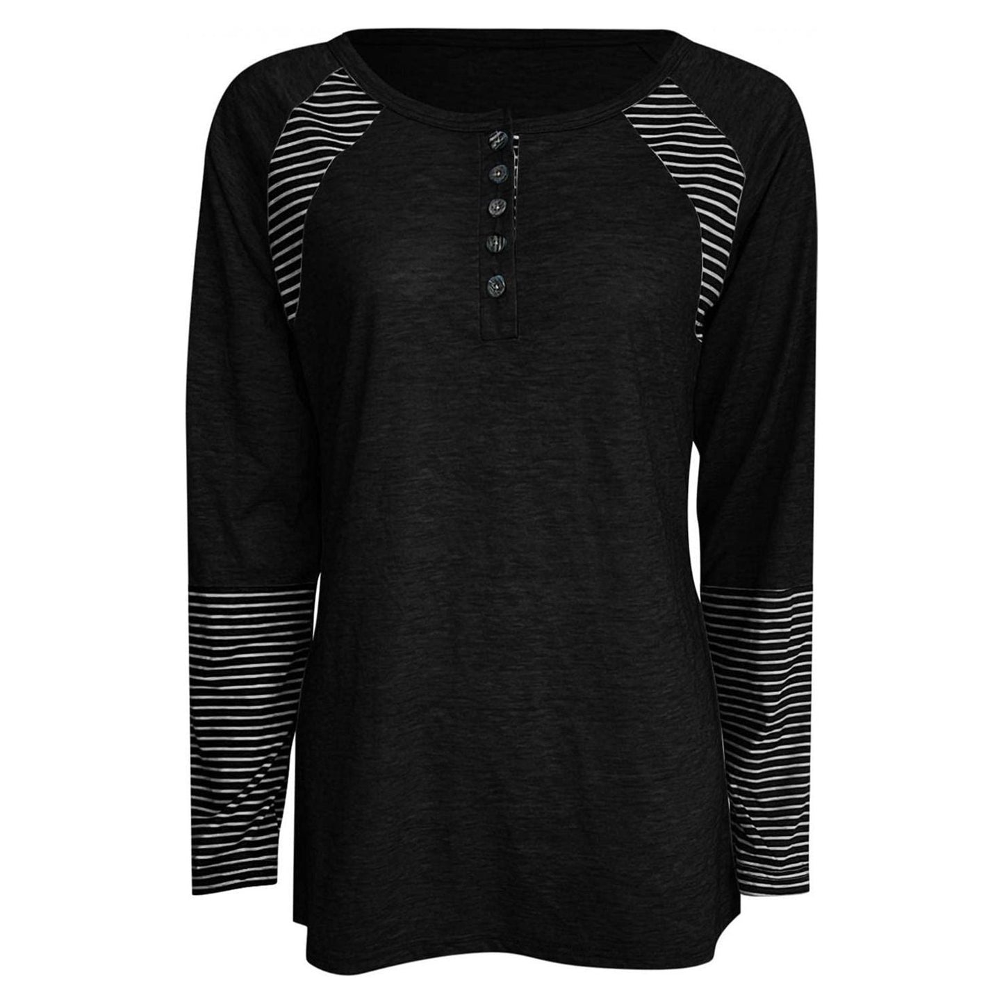 Full Size Striped Quarter Button Long Sleeve T-Shirt