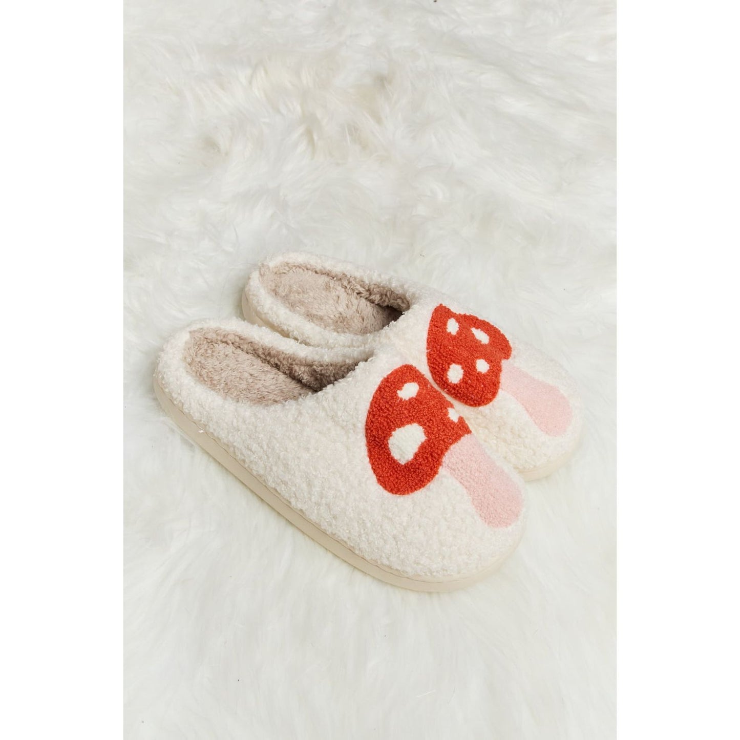 Melody Mushroom Print Plush Slide Slippers