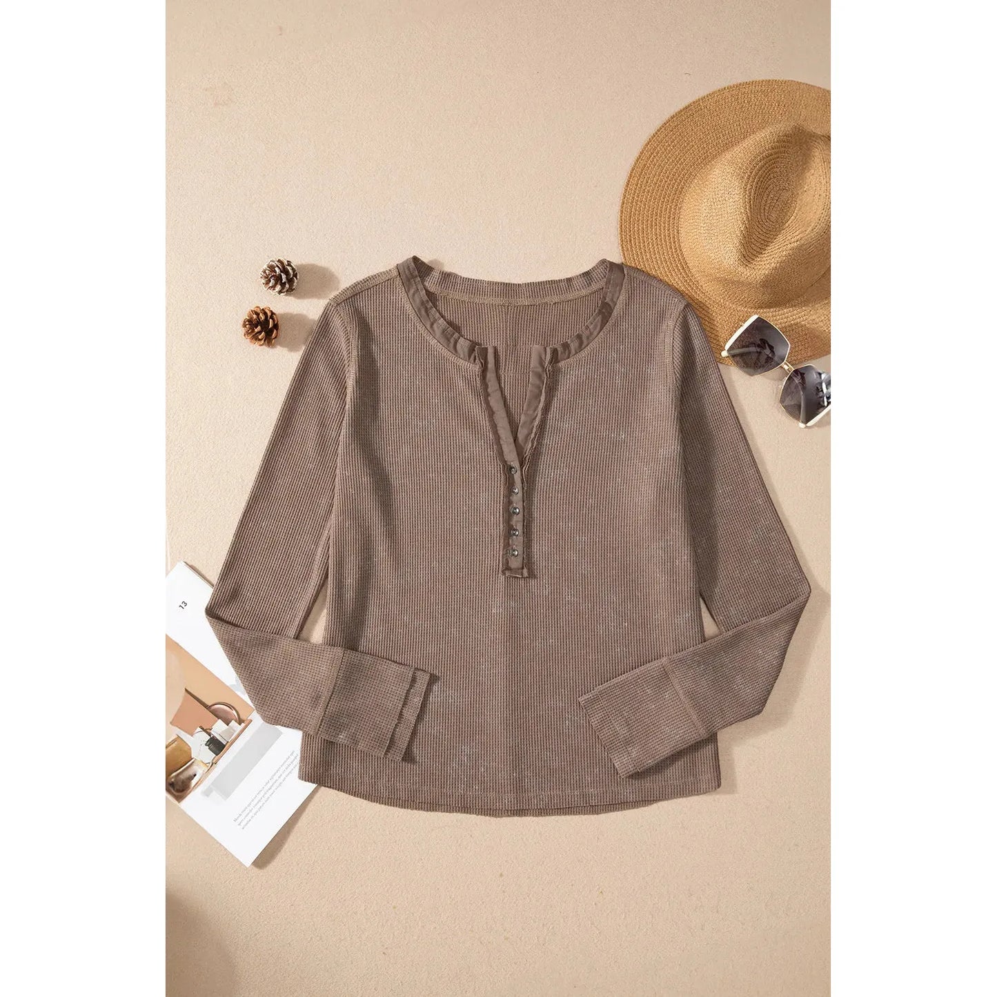 Notched Long Sleeve Top