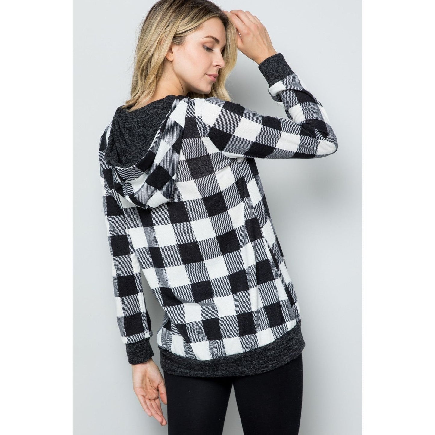 Celeste Full Size Contrast Plaid Long Sleeve Hoodie