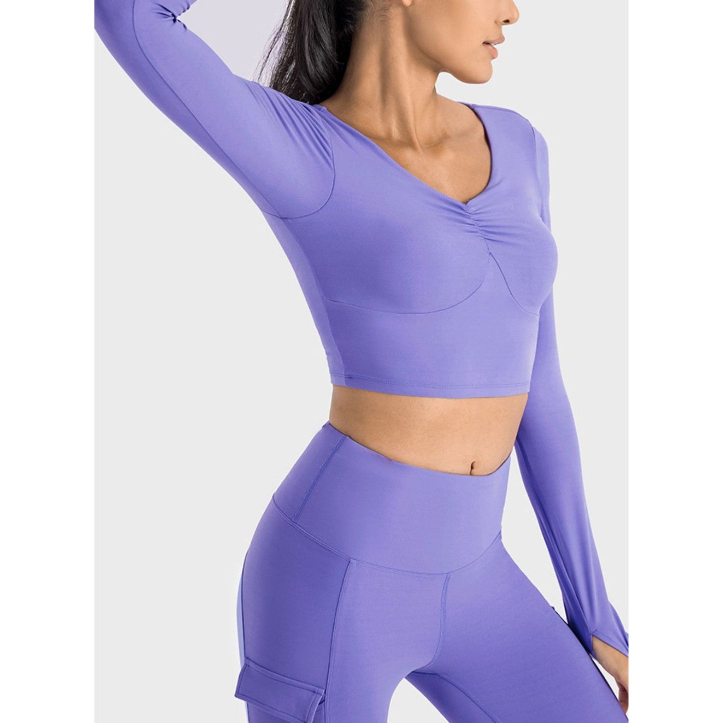 Ruched Cropped Long Sleeve Sports Top