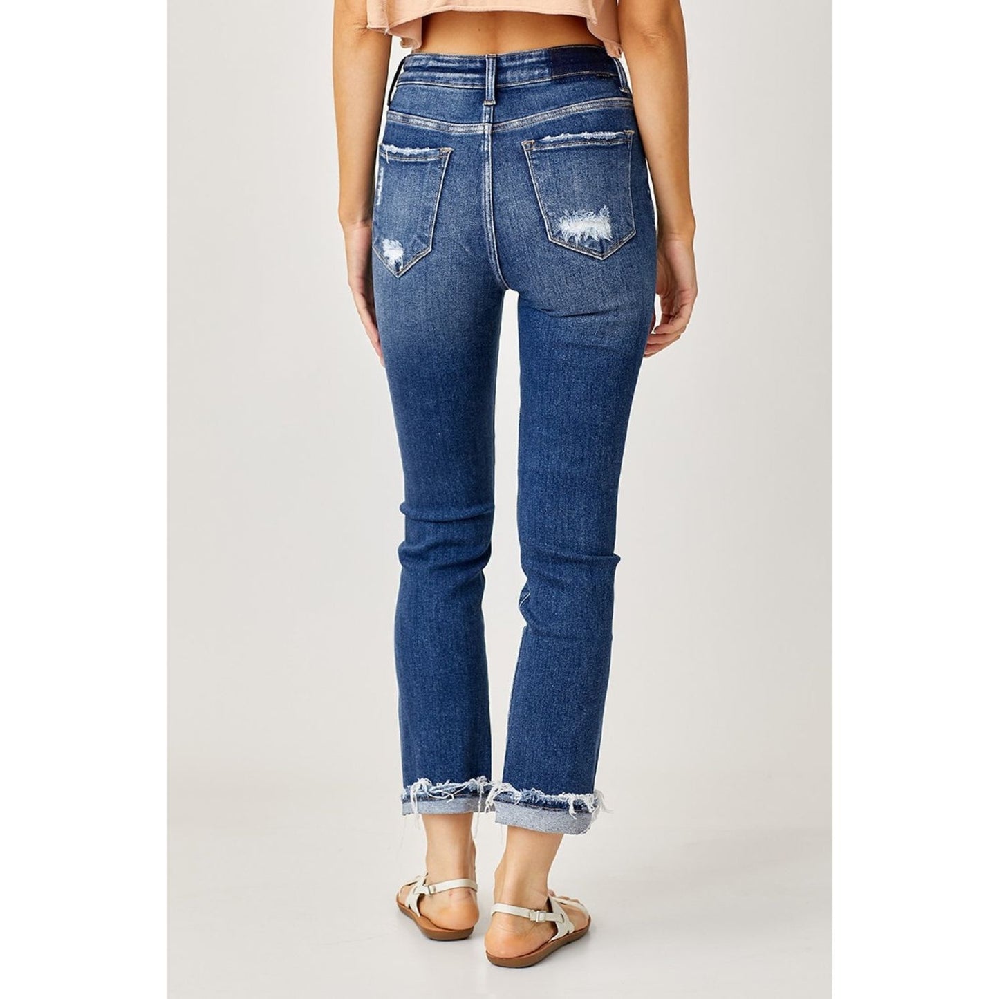 Risen Full Size High-Rise Frayed Cuffed Straight Jeans