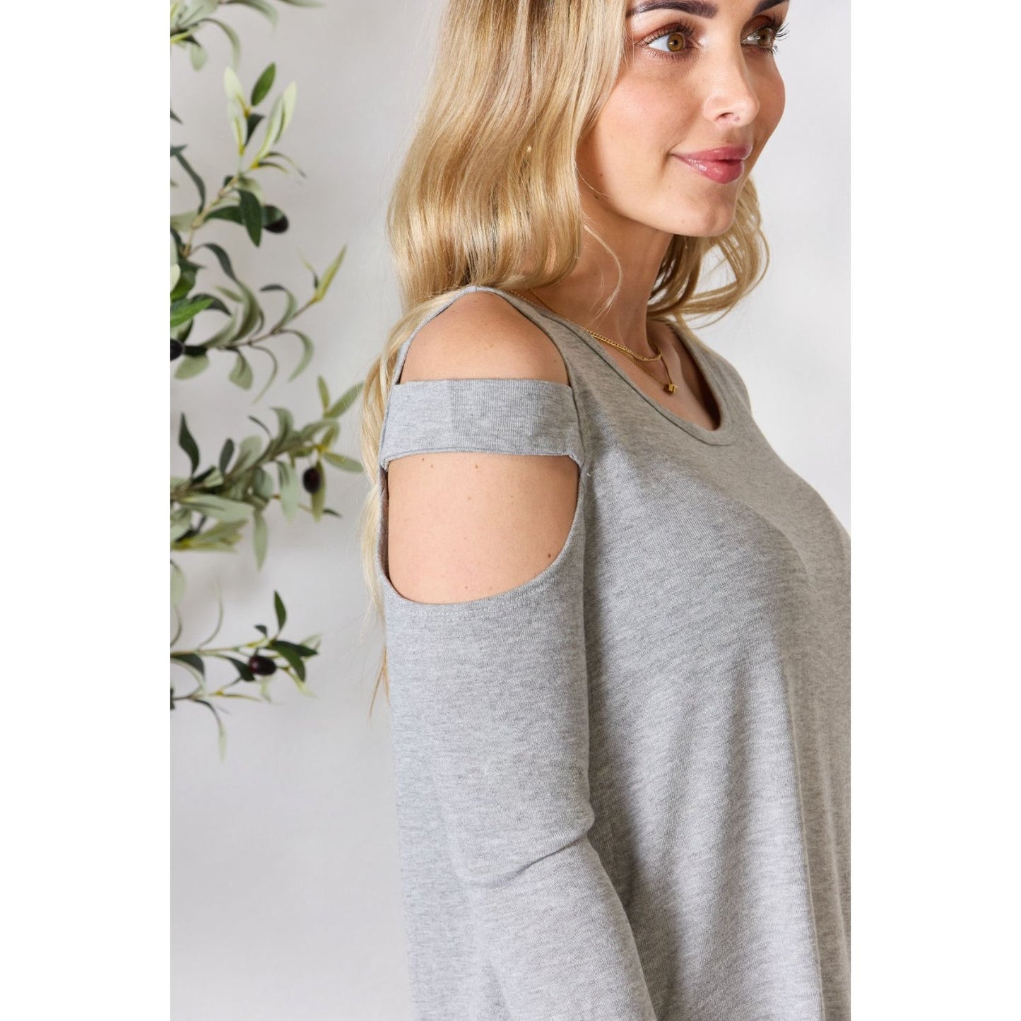 Hailey & Co Cutout Cold Shoulder Long Sleeve Top