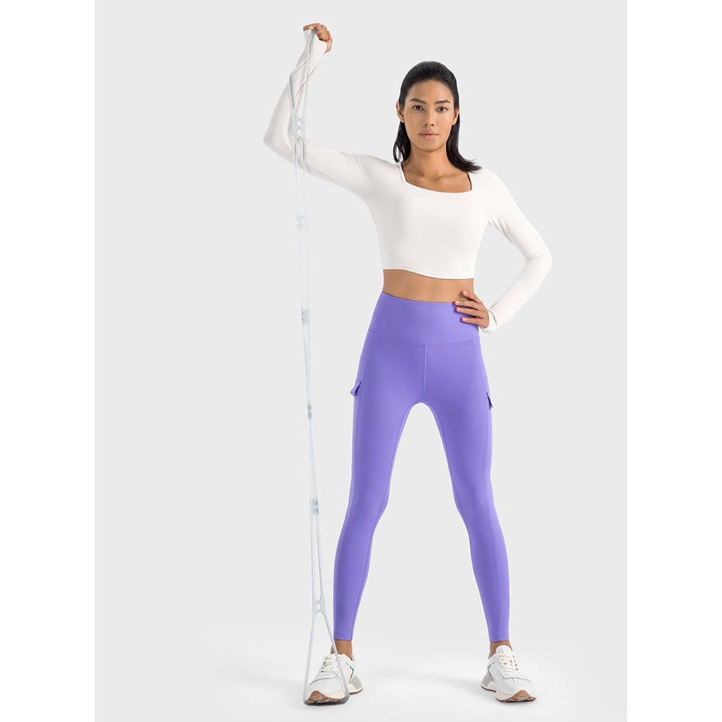 Square Neck Long Sleeve Cropped Sports Top