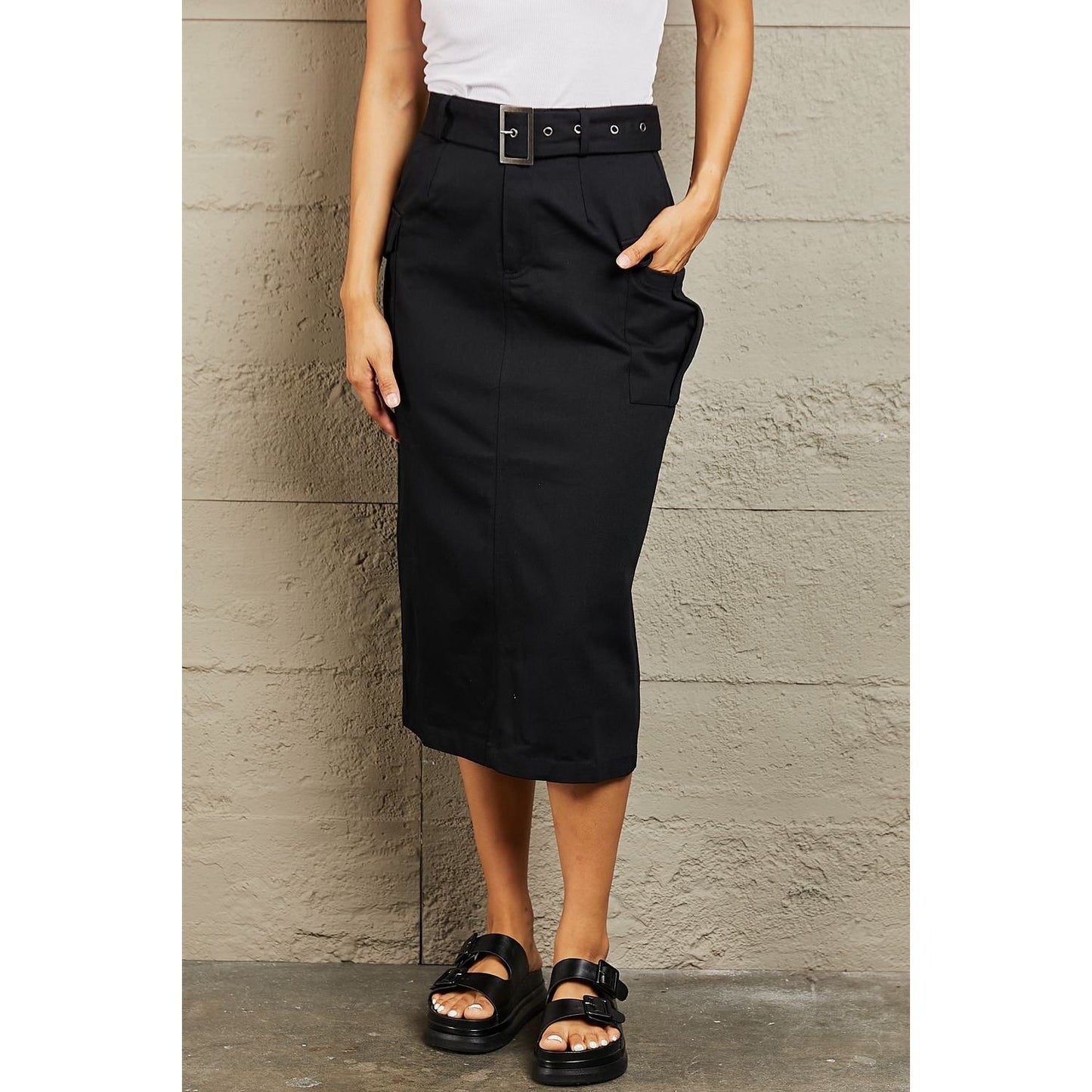 HYFVE Professional Poise Buckled Midi Skirt