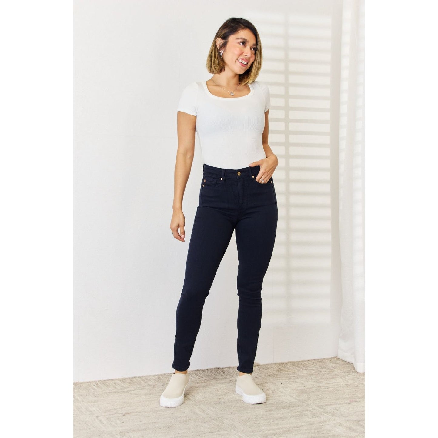 Judy Blue Full Size Garment Dyed Tummy Control Skinny Jeans