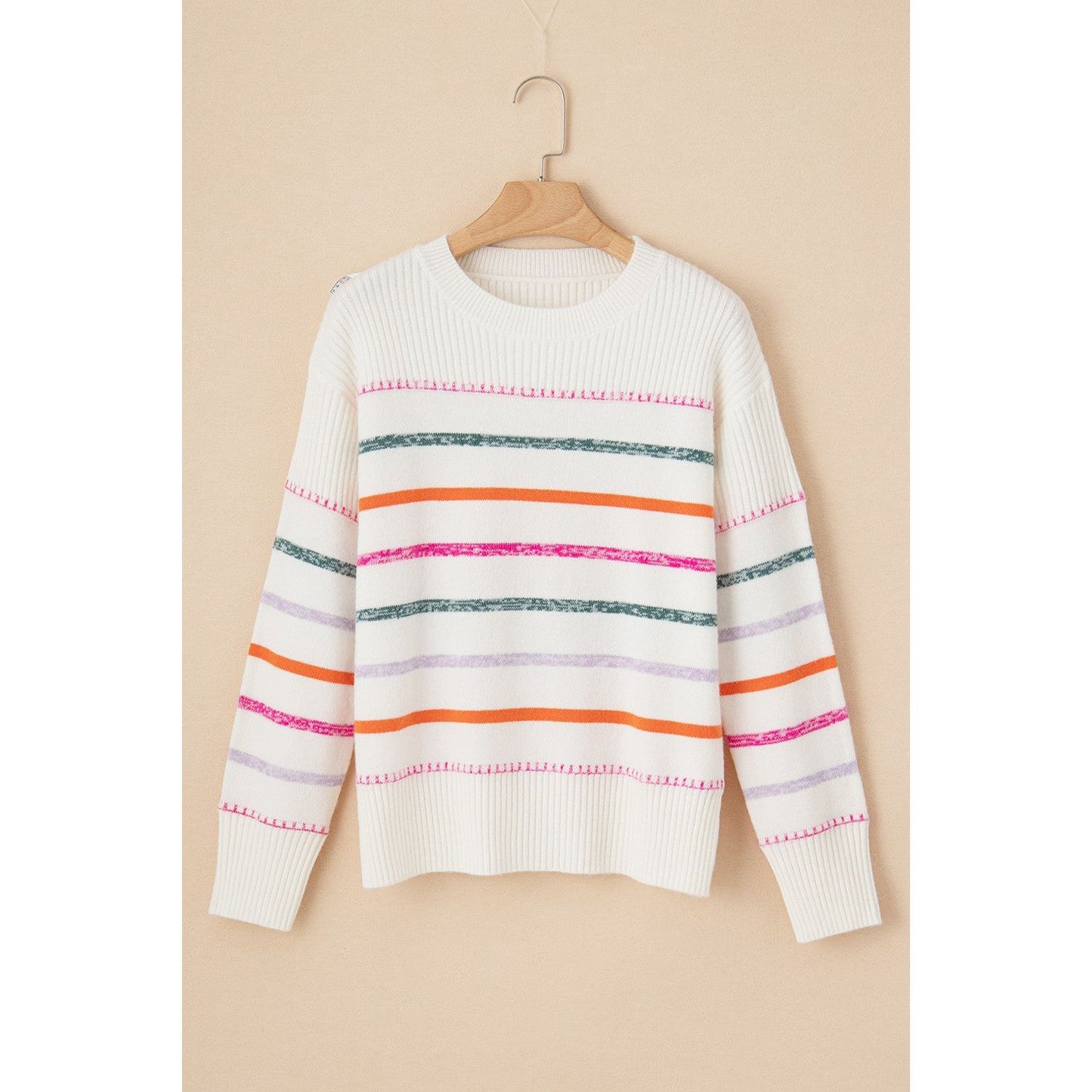 Striped Round Neck Dropped Shoulder Sweater