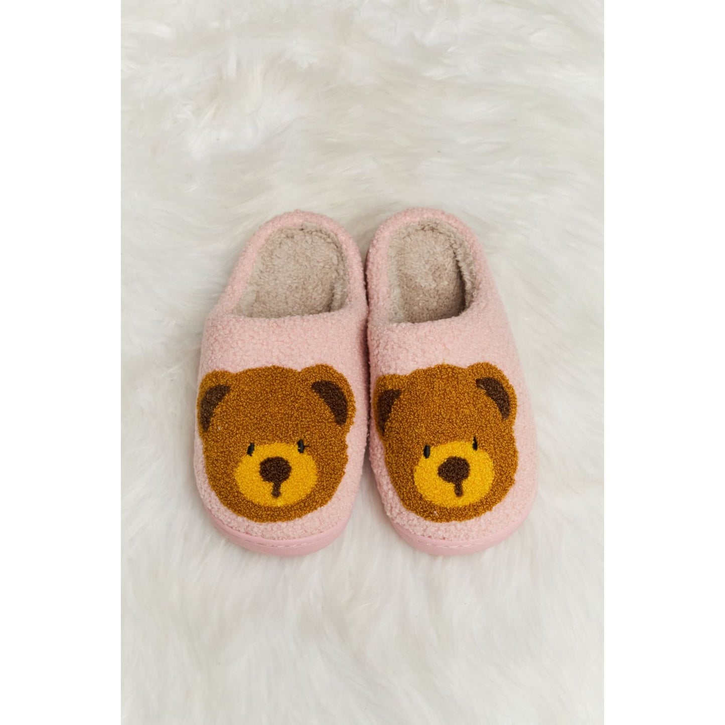 Melody Teddy Bear Print Plush Slide Slippers