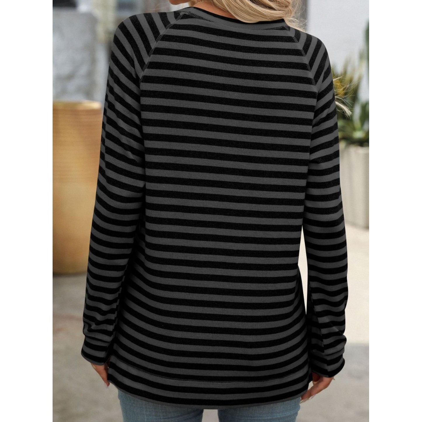 Mandy Striped Round Neck Long Sleeve T-Shirt