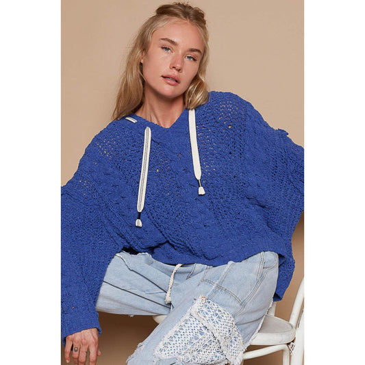 POL Cable Knit Hooded Chenille Sweater