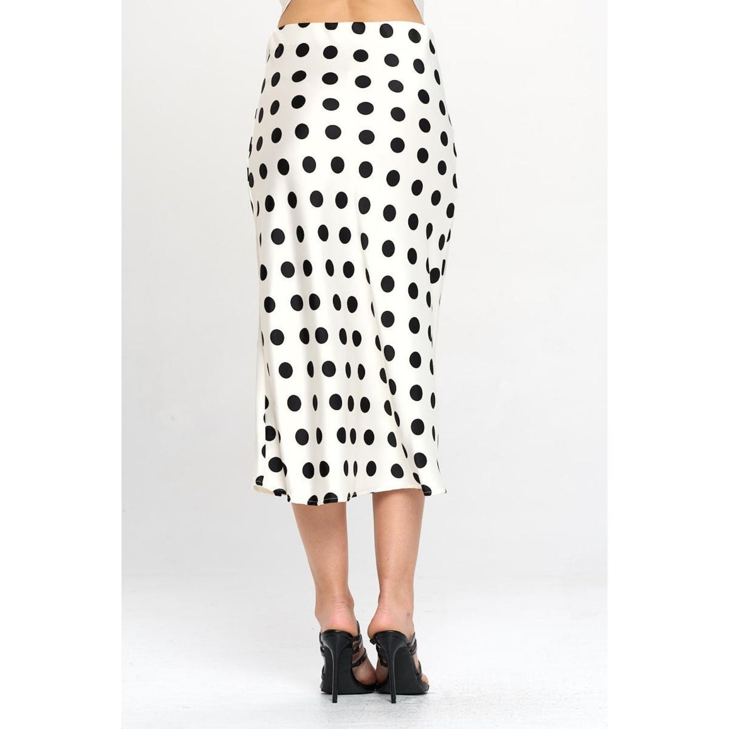 RENEE C Polka Dot Satin Midi Skirt