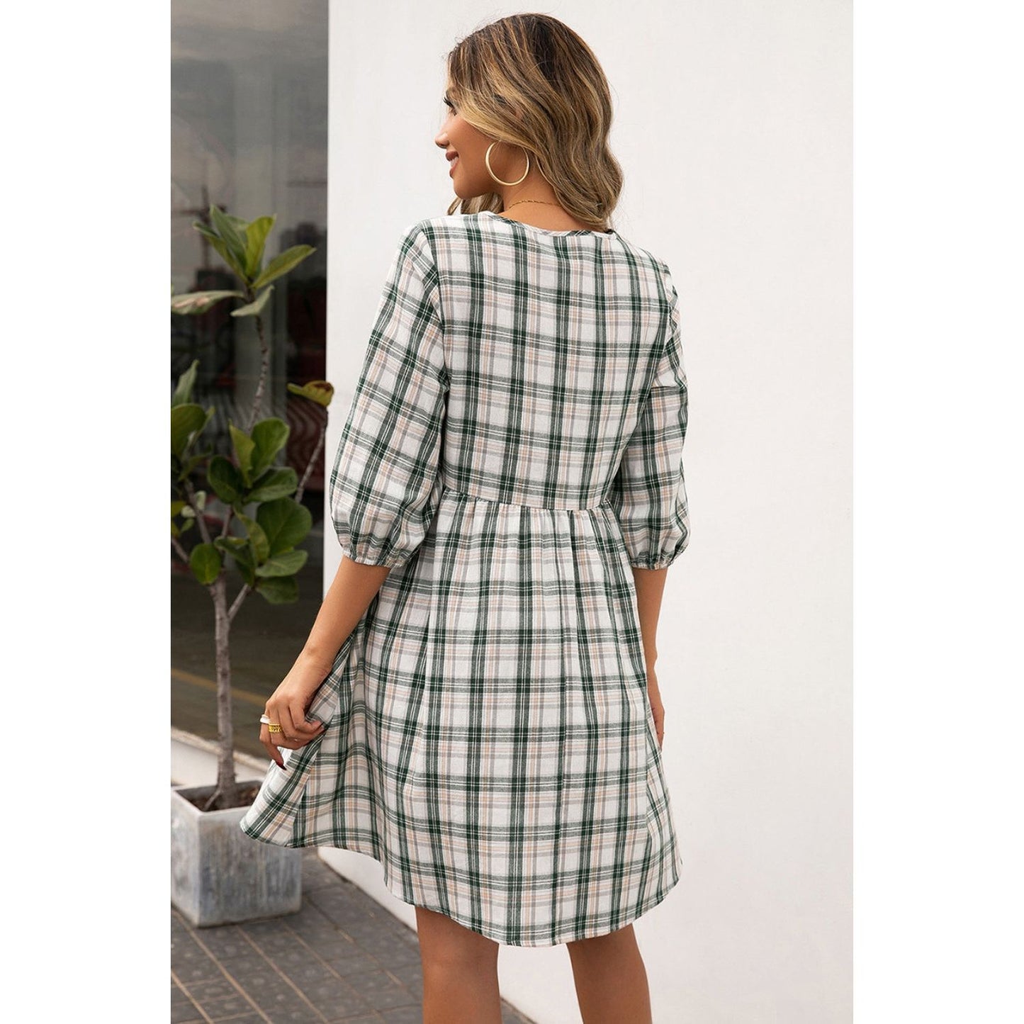 Ivy Lane Plaid Round Neck Mini Dress