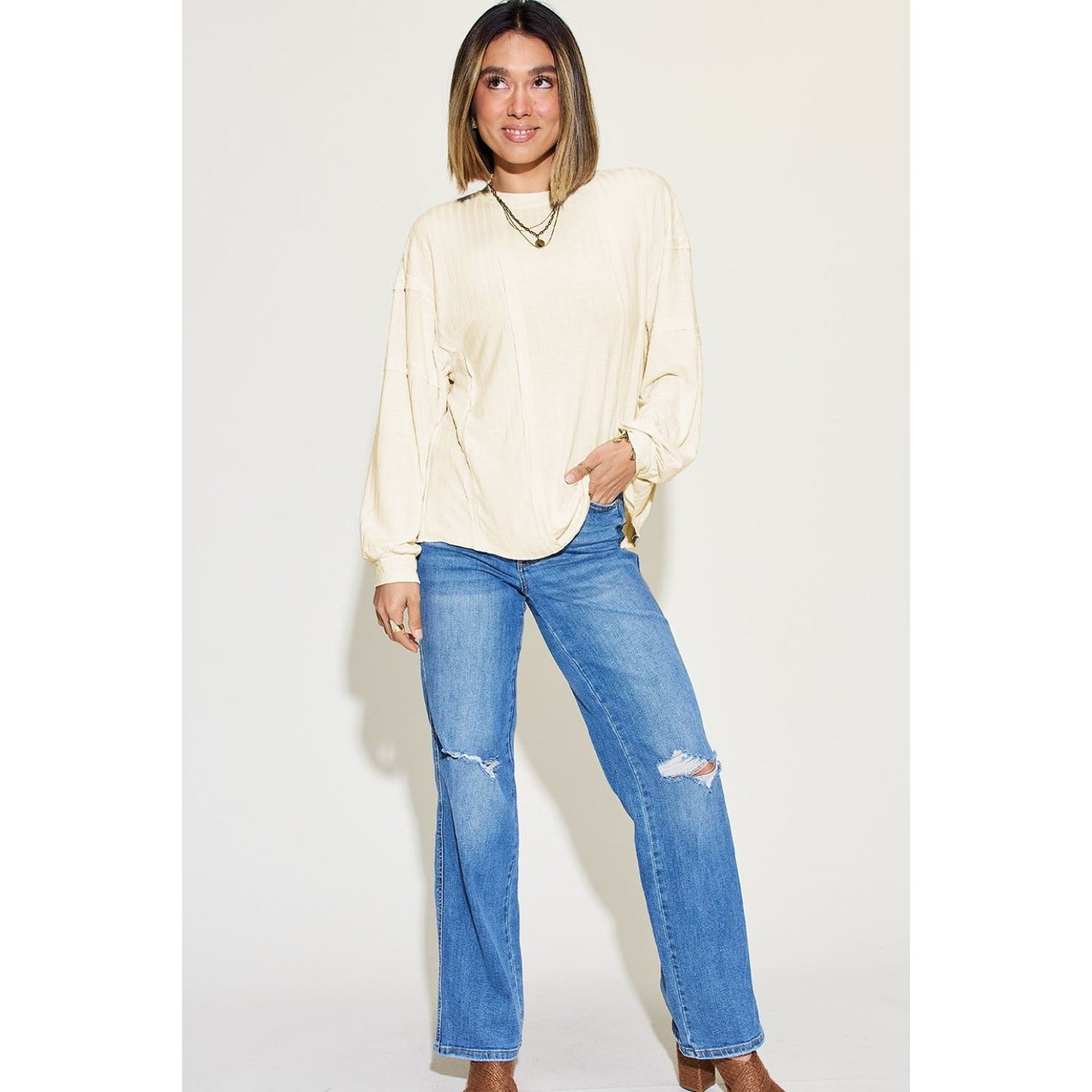 Basic Bae Full Size Ribbed Round Neck Long Sleeve T-Shirt