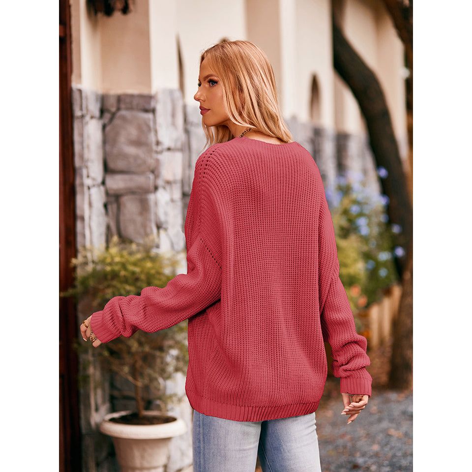 Waffle-Knit Long Sleeve Sweater