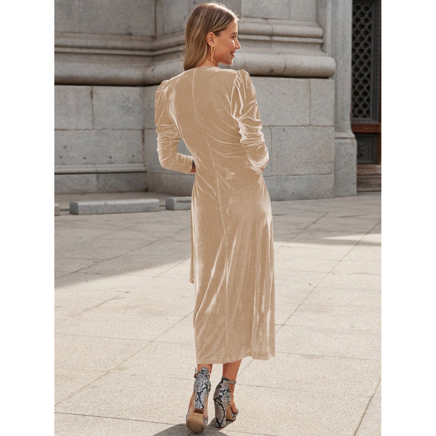 Surplice Puff Sleeve Midi Dress