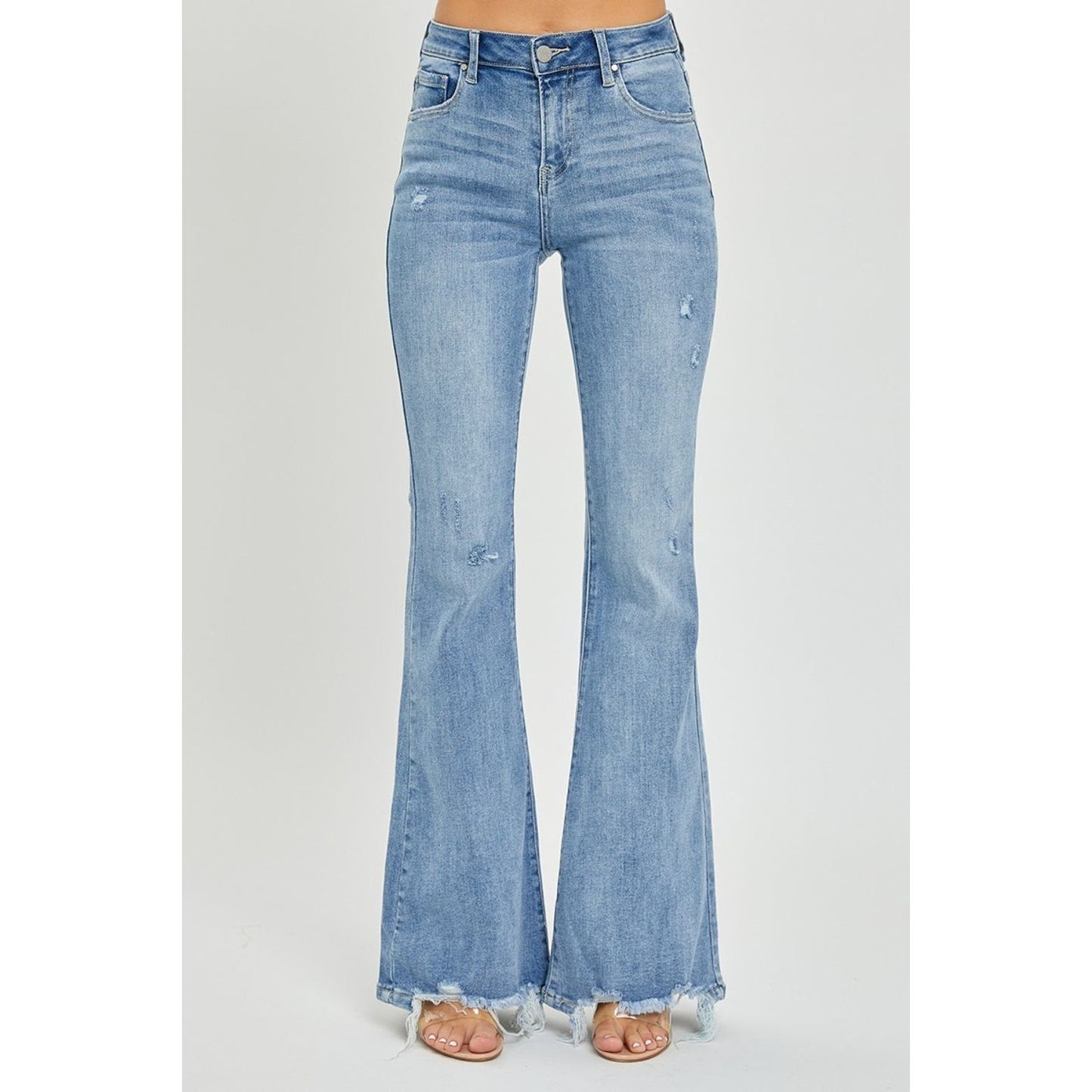 Risen Full Size High Rise Frayed Hem Flare Jeans