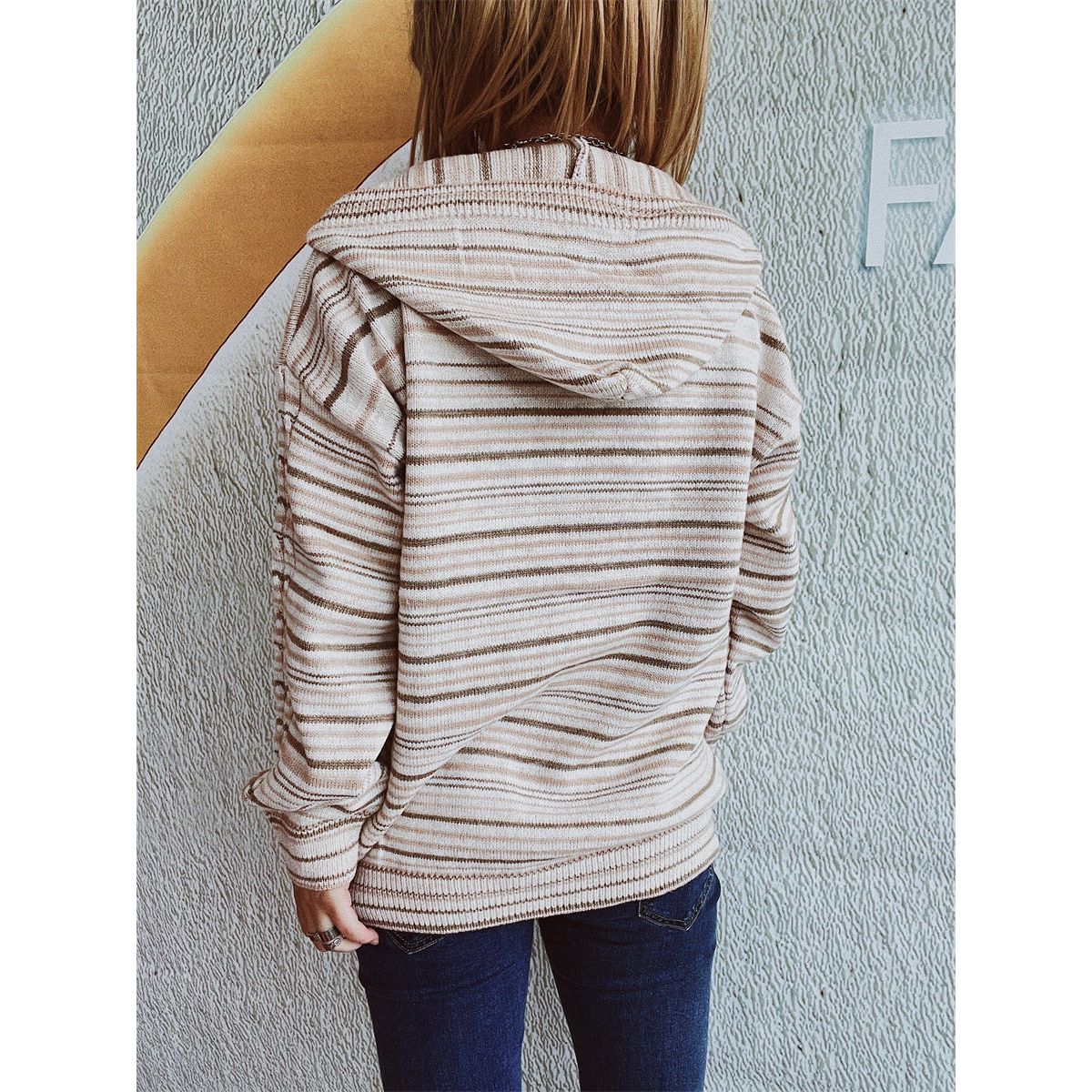 Striped Long Sleeve Hooded Sweater