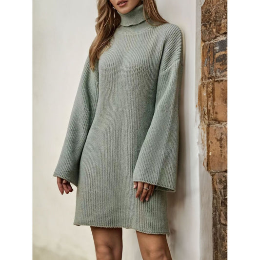 Turtleneck Dropped Shoulder Sweater Dress