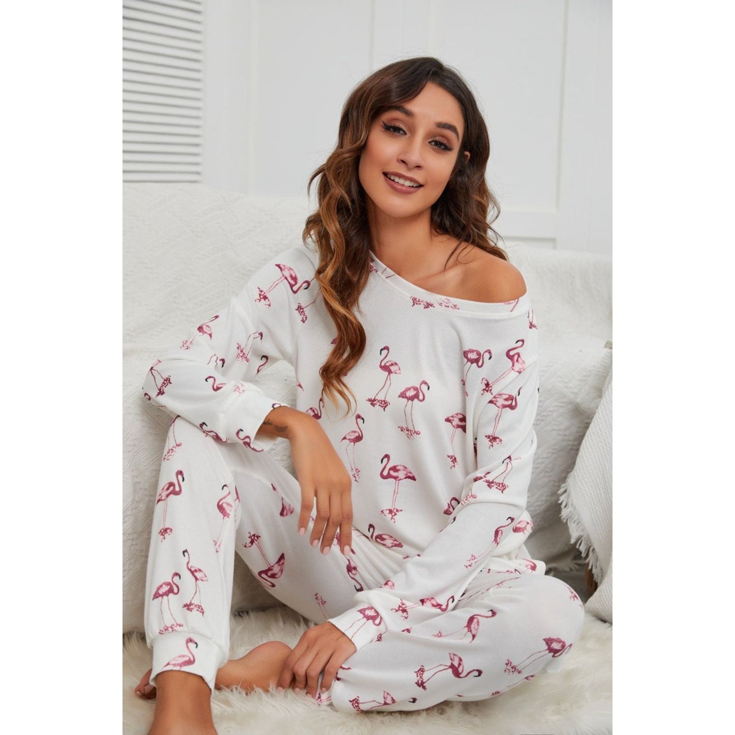 Flamingo Long Sleeve Top and Pants Lounge Set