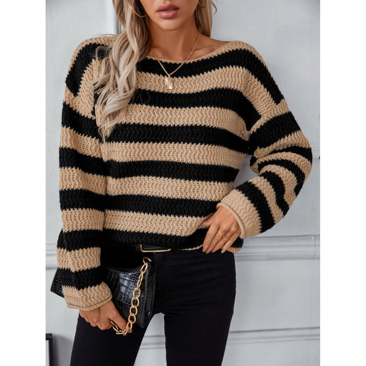 Striped Dropped Shoulder Long Sleeve Sweater