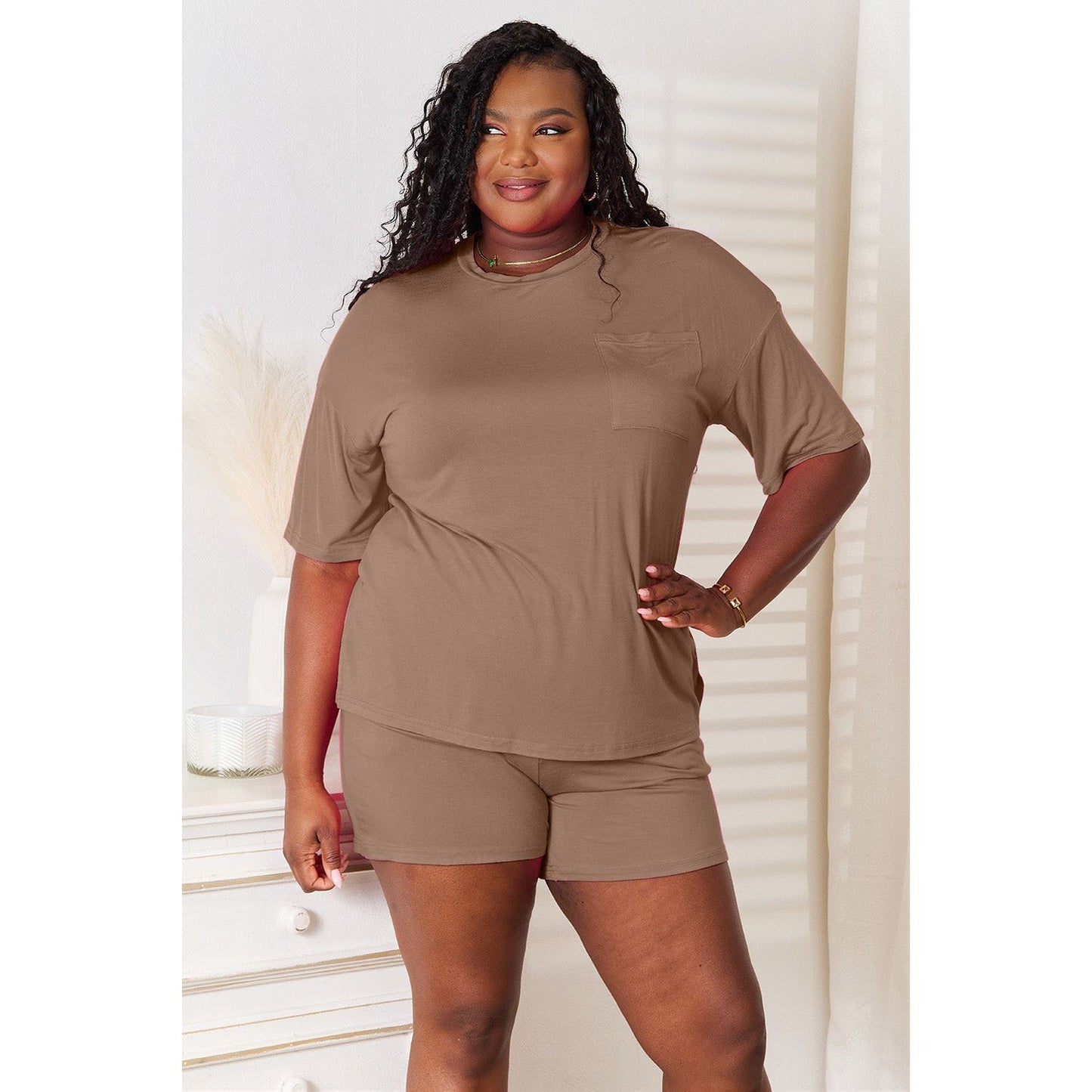 Basic Bae Full Size Soft Rayon Half Sleeve Top and Shorts Set