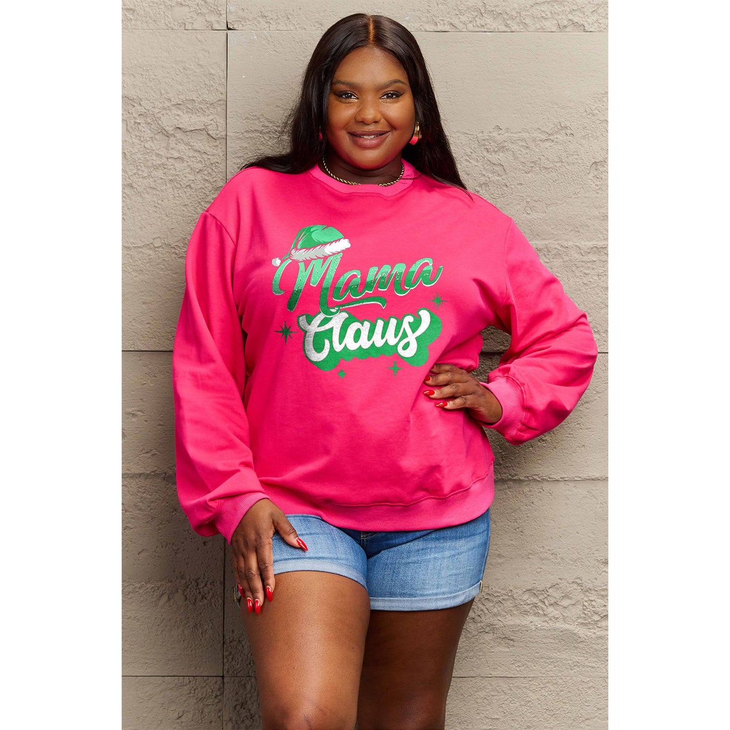 Simply Love Full Size MAMA CLAUS Round Neck Sweatshirt