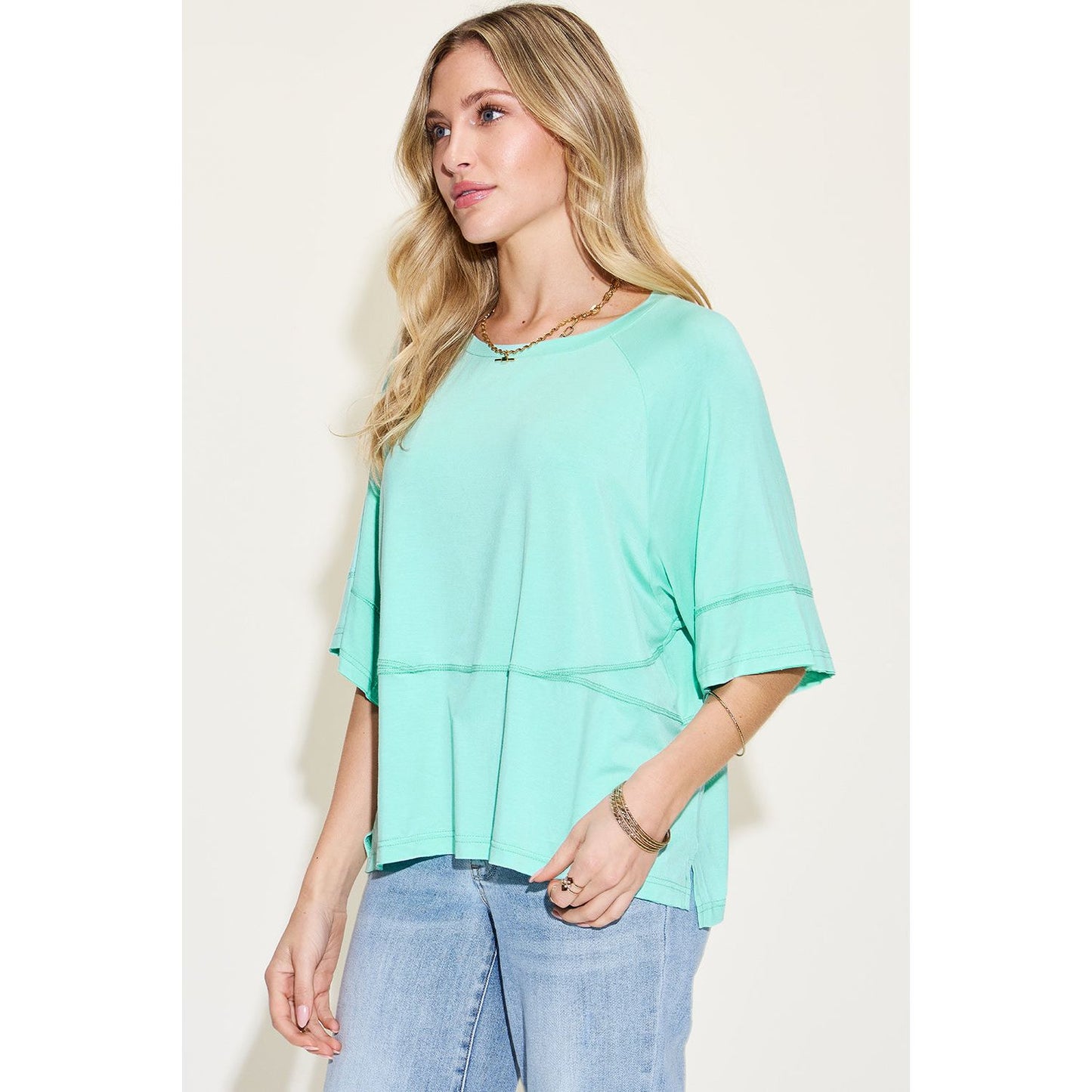 Basic Bae Full Size Bamboo Round Neck Exposed Seam T-Shirt