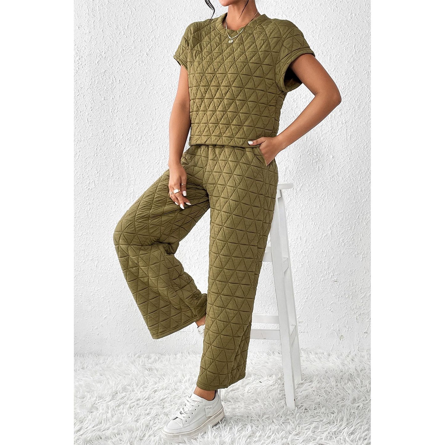 Short Sleeve Top and Pocketed Pants Lounge Set