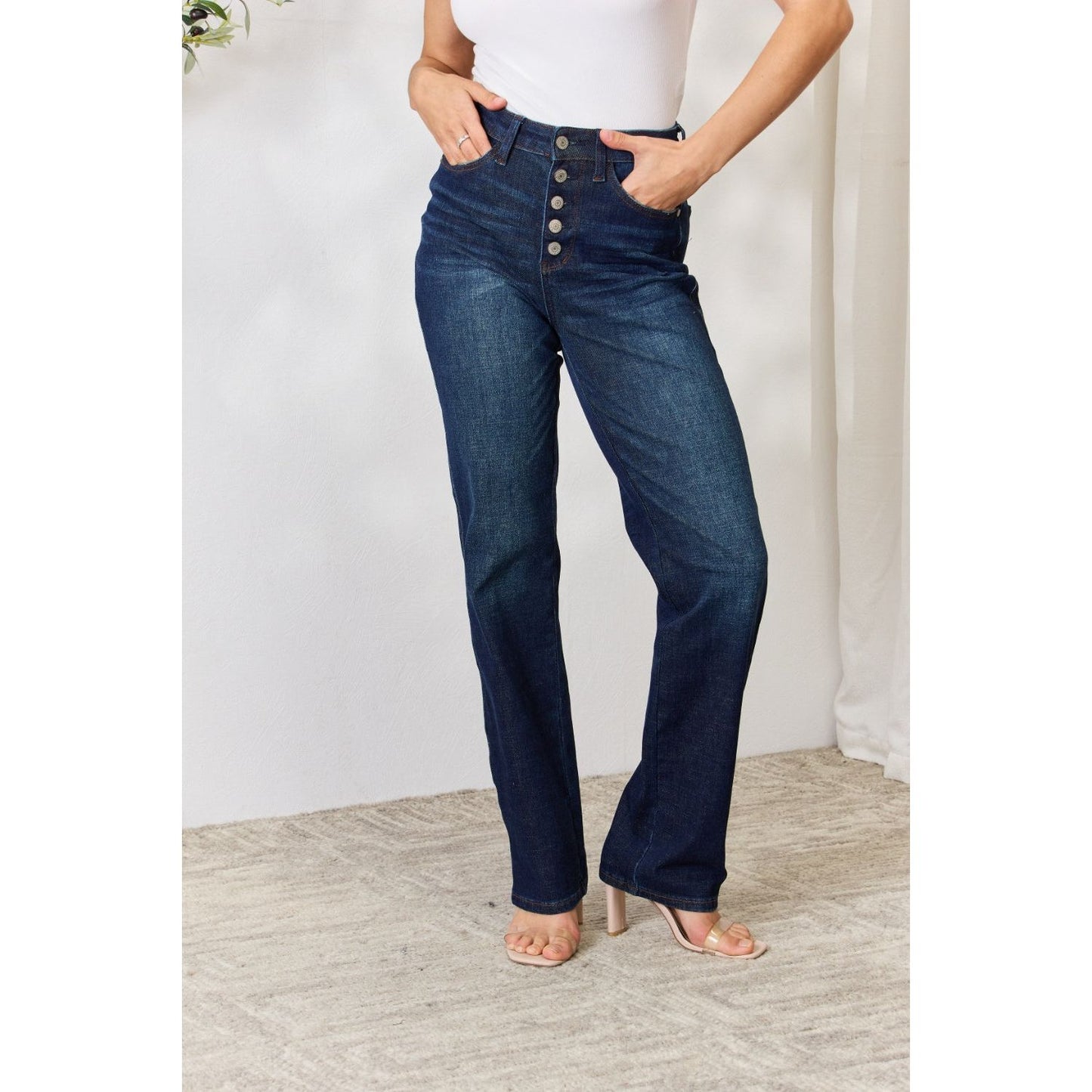 Judy Blue Full Size Button-Fly Straight Jeans