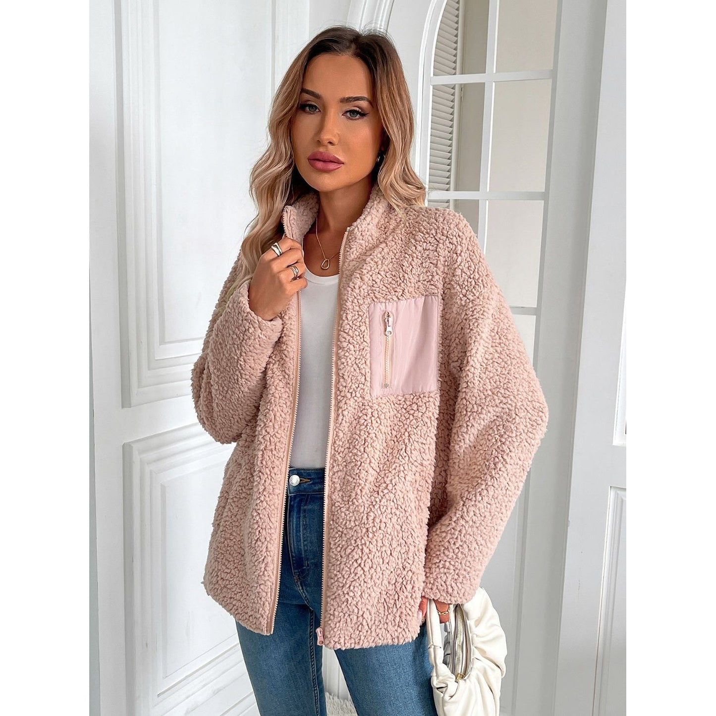 Ivy Lane Zip Up Long Sleeve Fuzzy Jacket