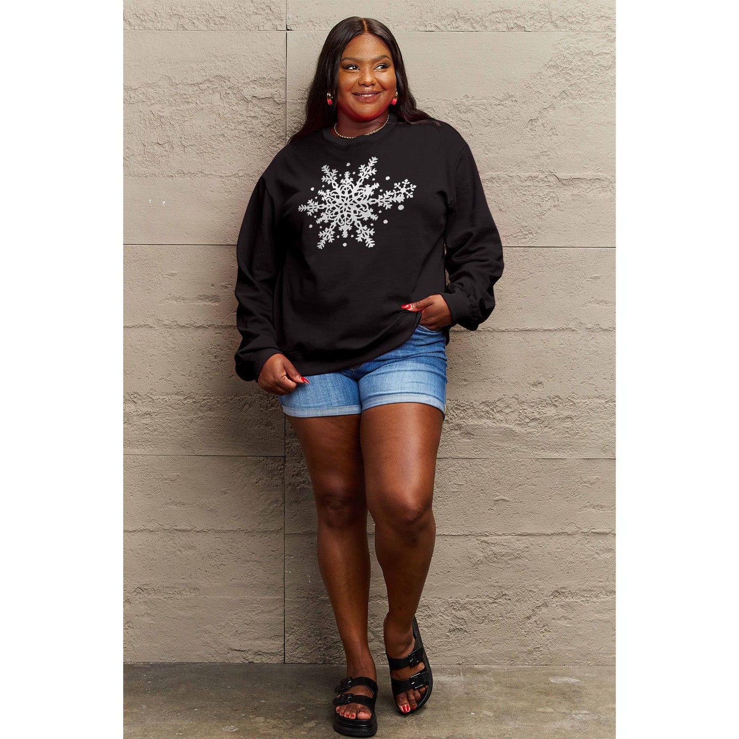 Simply Love Full Size Snowflake Graphic Sweatshirt