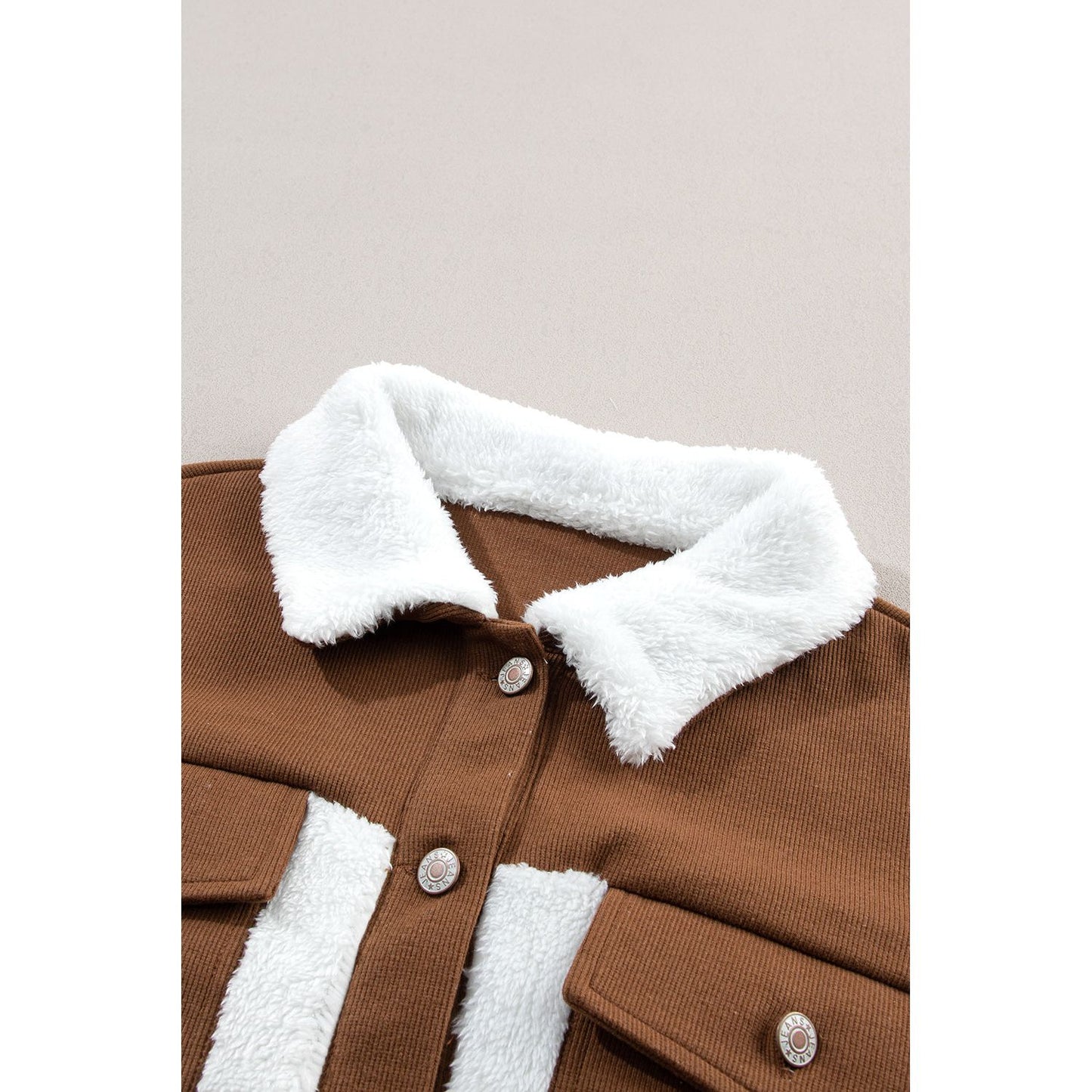 Corduroy Contrast Patchwork Fuzzy Jacket