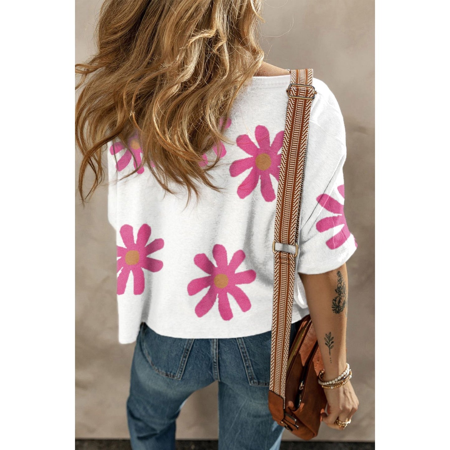 Flower Round Neck Half Sleeve T-Shirt