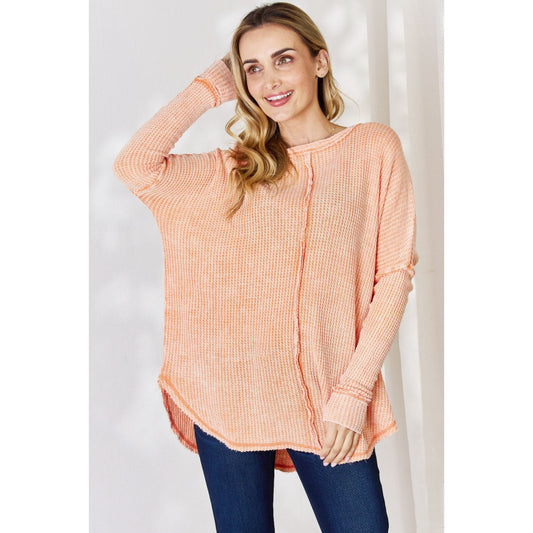 Zenana Oversized Washed Waffle Long Sleeve Top