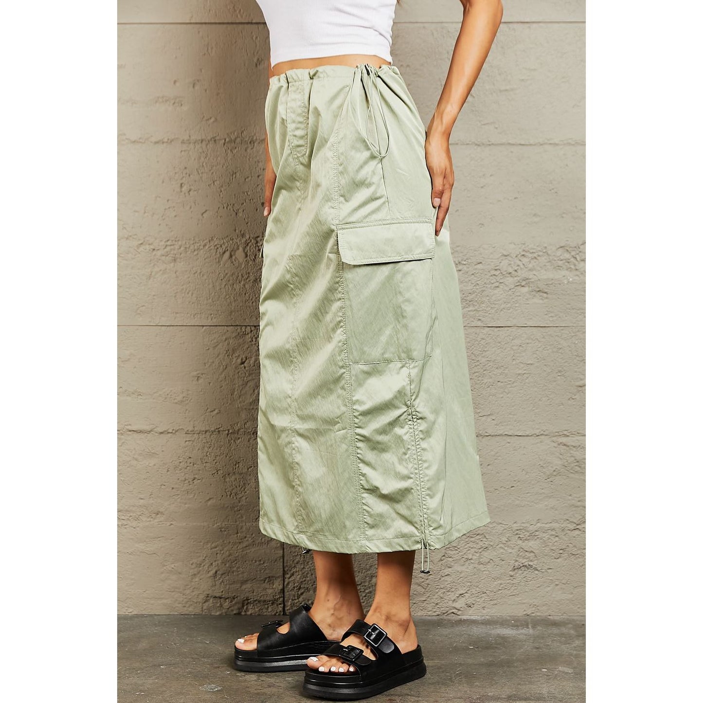 HYFVE Just In Time High Waisted Cargo Midi Skirt