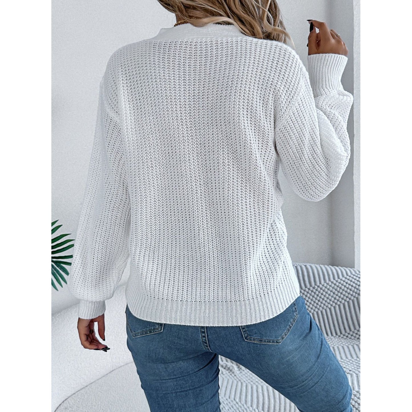 Cutout V-Neck Long Sleeve Sweater