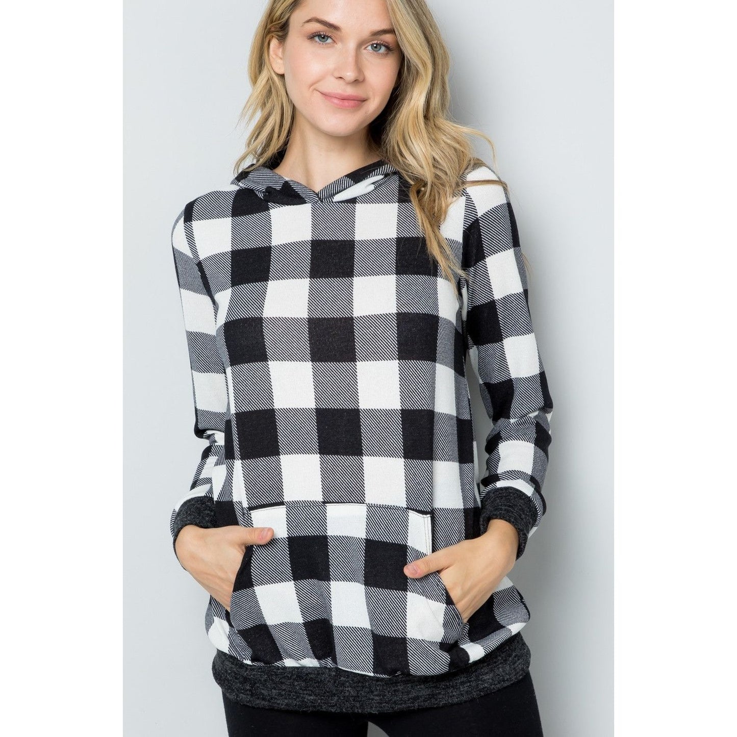 Celeste Full Size Contrast Plaid Long Sleeve Hoodie