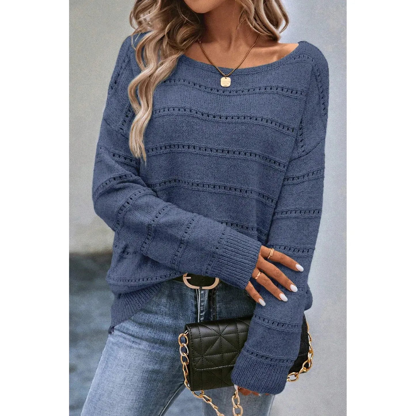 Boat Neck Dropped Shoulder Sweater