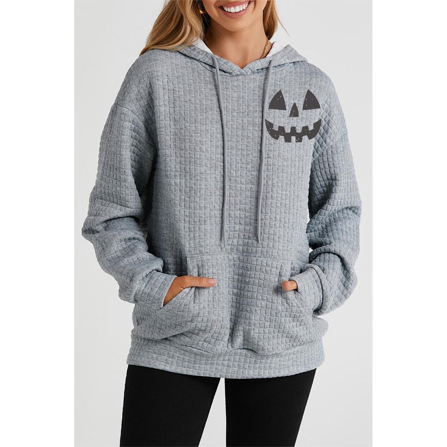 Pumpkin Face Graphic Drawstring Hoodie with Pocket