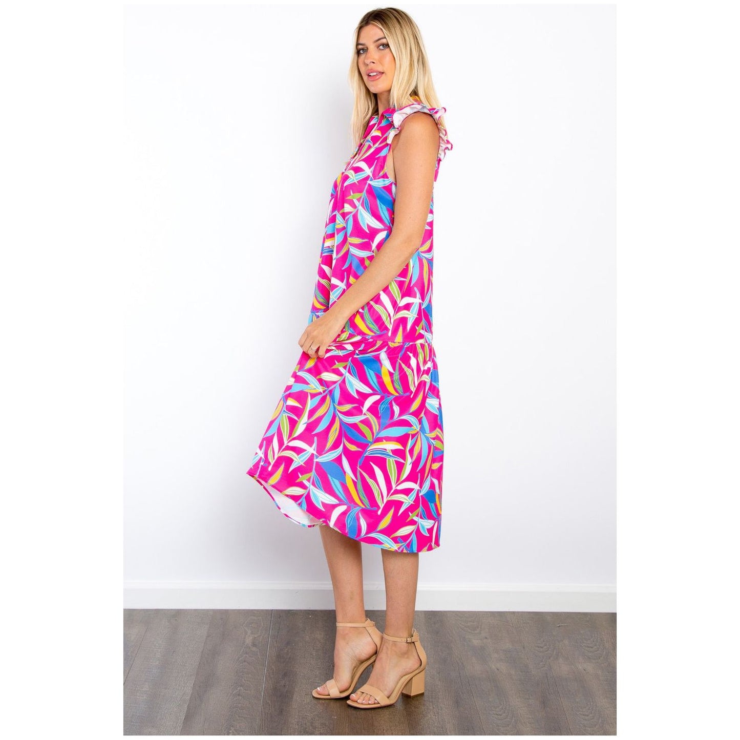 Be Stage Print Ruffled Midi Dress with Pockets