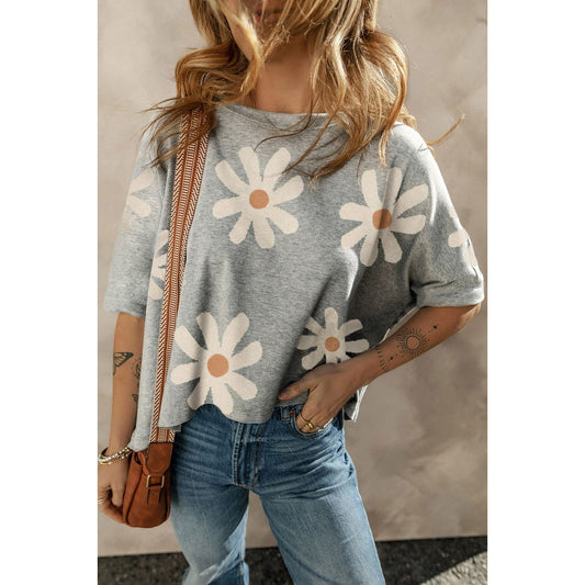 Flower Round Neck Half Sleeve T-Shirt