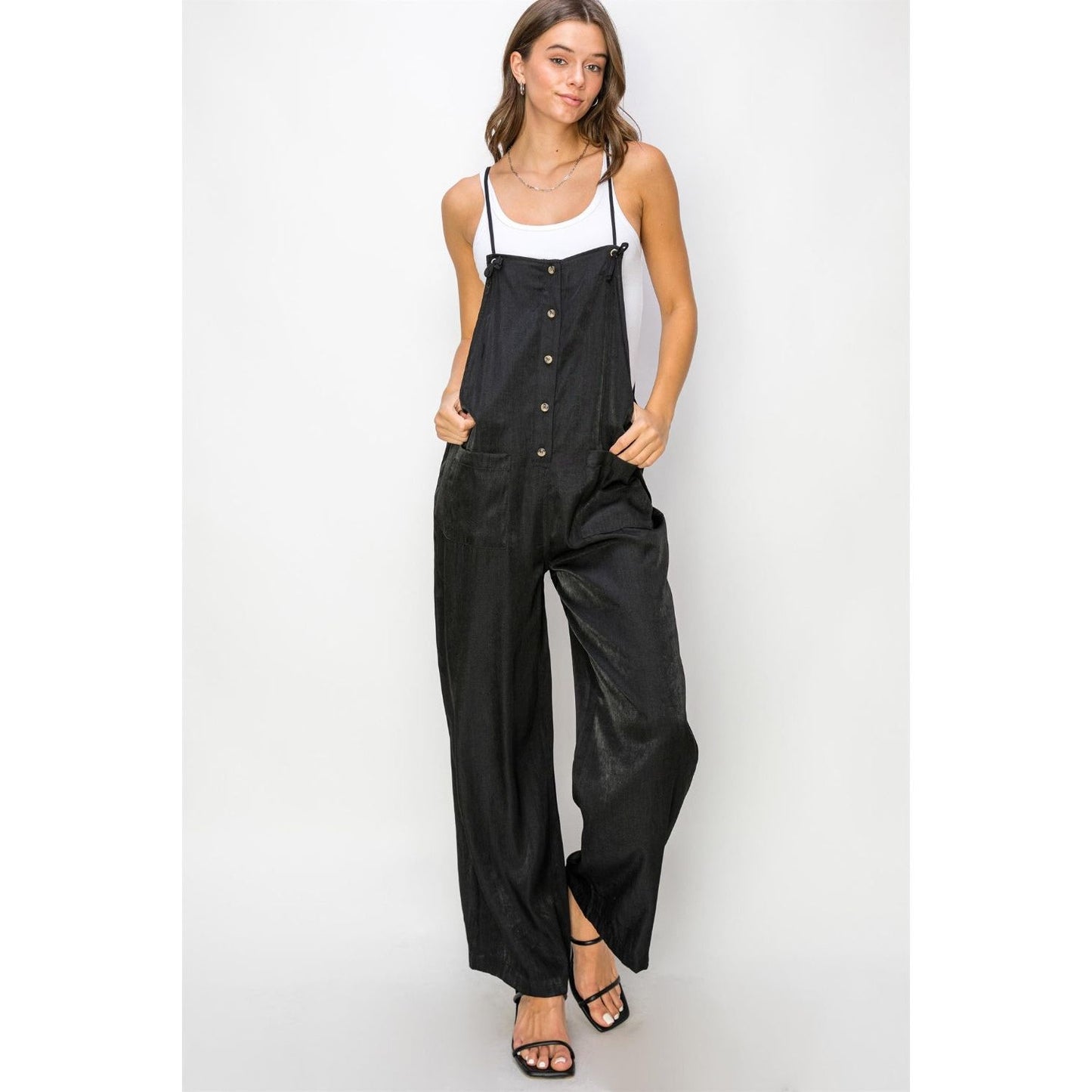 HYFVE Half Button Sleeveless Straight Jumpsuit